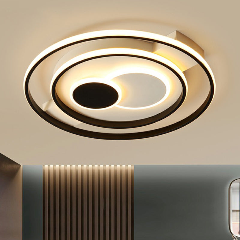 Led Black Flush Mount Ceiling Light For Bedroom - Simple Acrylic Circle Design