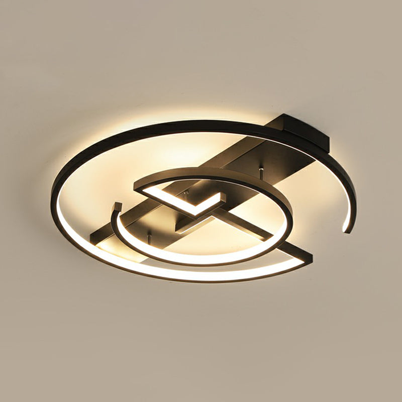 Metal Led Flush Light Fixture - Sleek Black Ceiling Lamp For Bedroom / 20.5 Third Gear