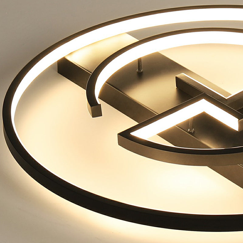 Metal Led Flush Light Fixture - Sleek Black Ceiling Lamp For Bedroom