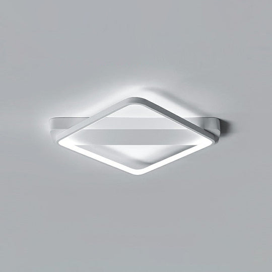 White Led Flush Mount Light: Modern Geometric Fixture For Bedroom Ceiling / 18’ Rhombus