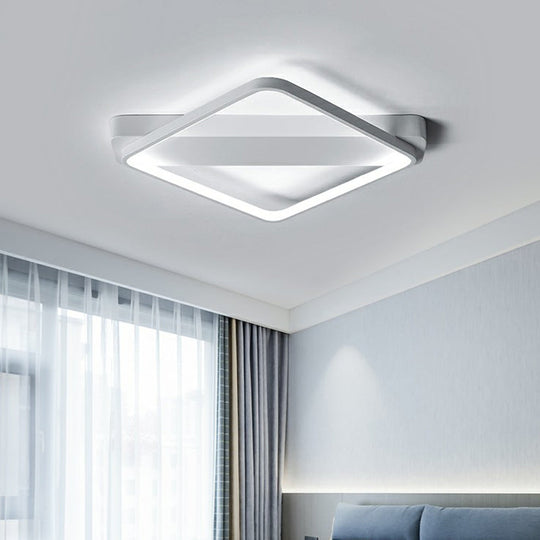 White Led Flush Mount Light: Modern Geometric Fixture For Bedroom Ceiling