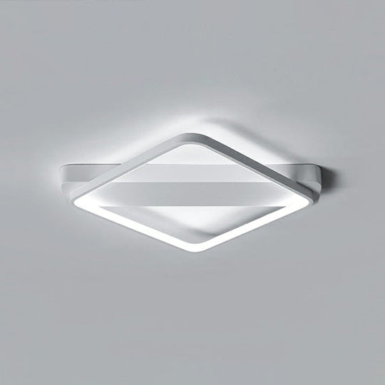 White Led Flush Mount Light: Modern Geometric Fixture For Bedroom Ceiling / 21.5 Rhombus