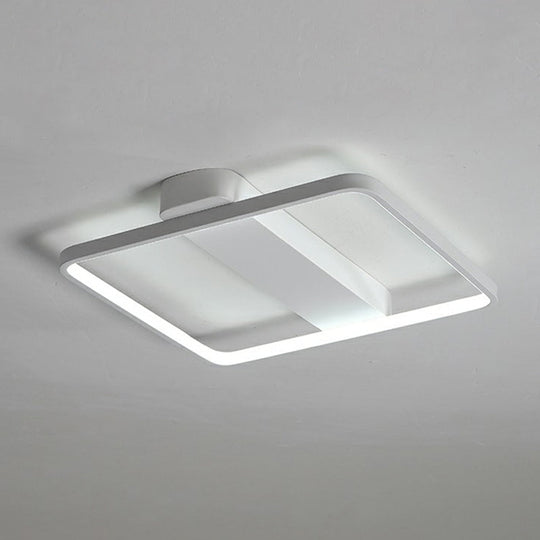 White Led Flush Mount Light: Modern Geometric Fixture For Bedroom Ceiling / 25.5 Square Plate