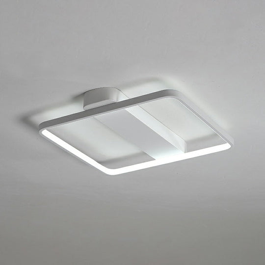 White Led Flush Mount Light: Modern Geometric Fixture For Bedroom Ceiling / 18’ Square Plate