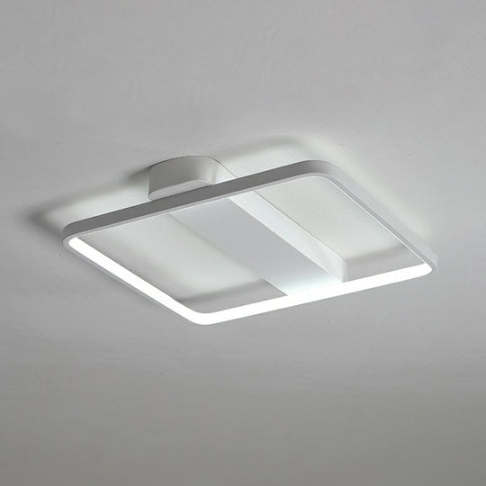 White Led Flush Mount Light: Modern Geometric Fixture For Bedroom Ceiling / 21.5’ Square Plate