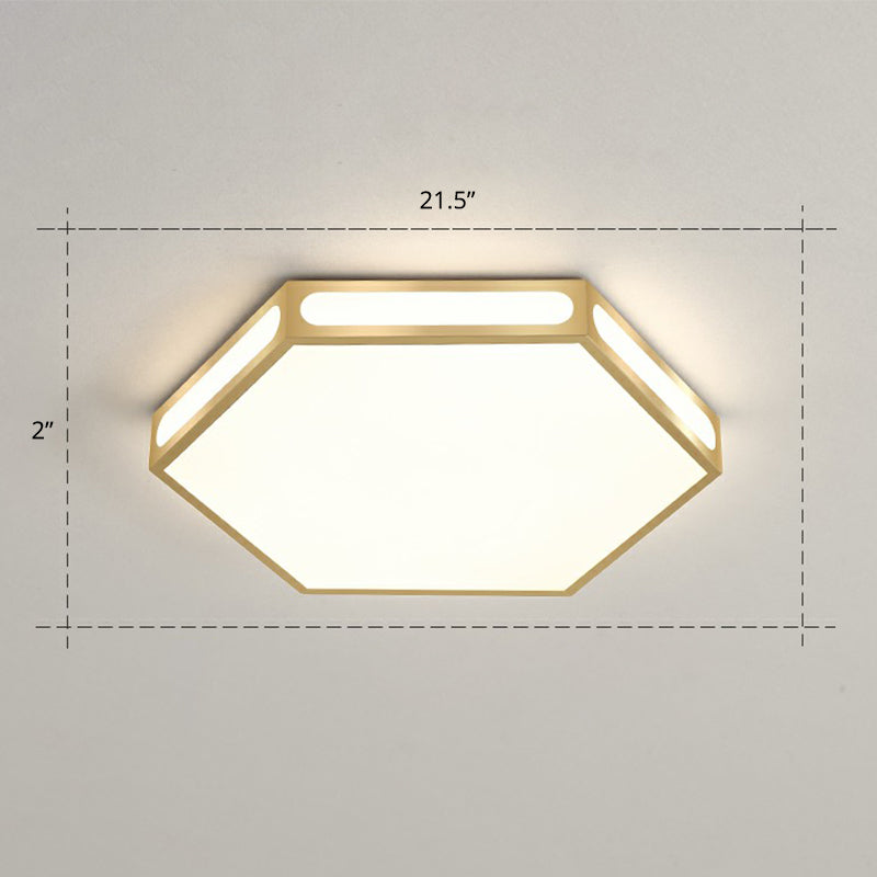 Modern Gold Hexagon Led Flush Mount Ceiling Light For Bedroom / 21.5’ Remote Control Stepless
