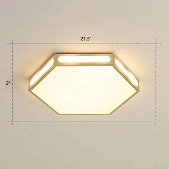 Modern Gold Hexagon Led Flush Mount Ceiling Light For Bedroom / 21.5’ Warm