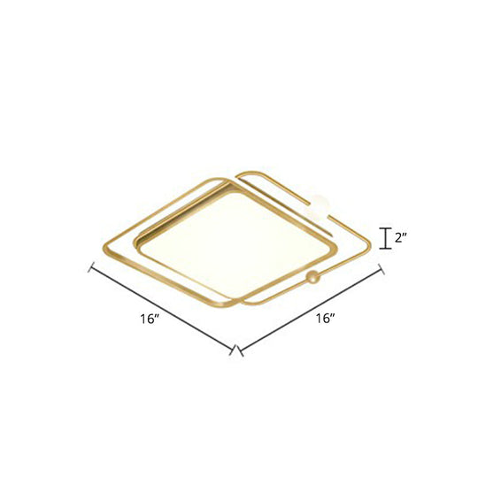 Contemporary Ultrathin Gold Flush Mount Led Ceiling Light For Bedroom / Third Gear Square