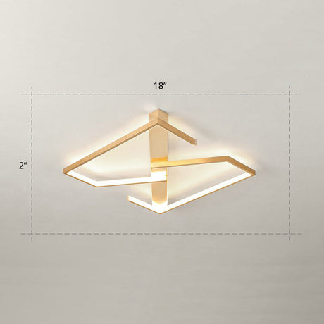 Z-Like Ceiling Mounted Led Flush Mount In Gold - Simplicity Metal Bedroom Light Fixture / 18 Remote