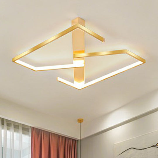 Z-Like Ceiling Mounted Led Flush Mount In Gold - Simplicity Metal Bedroom Light Fixture