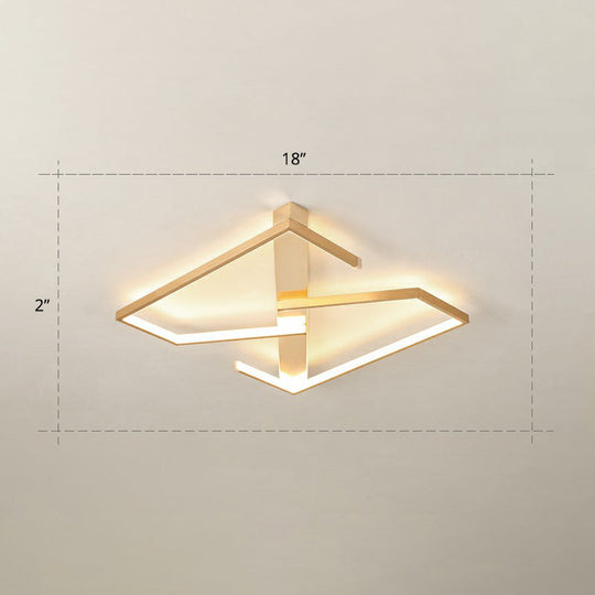 Z-Like Ceiling Mounted Led Flush Mount In Gold - Simplicity Metal Bedroom Light Fixture / 18 Warm