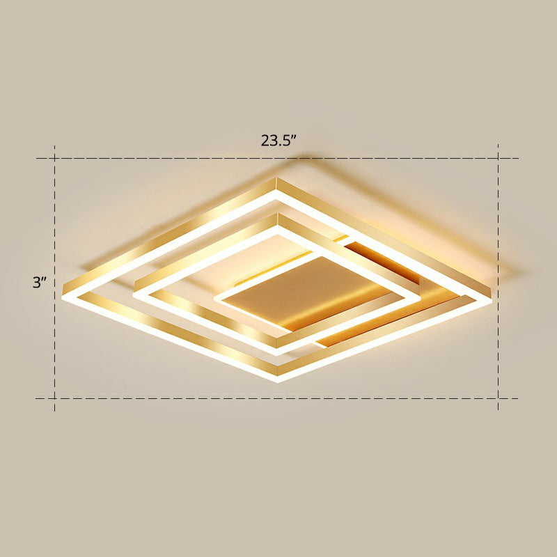 Minimalist Square Gold Led Flush Ceiling Light For Bedrooms / 23.5 Warm