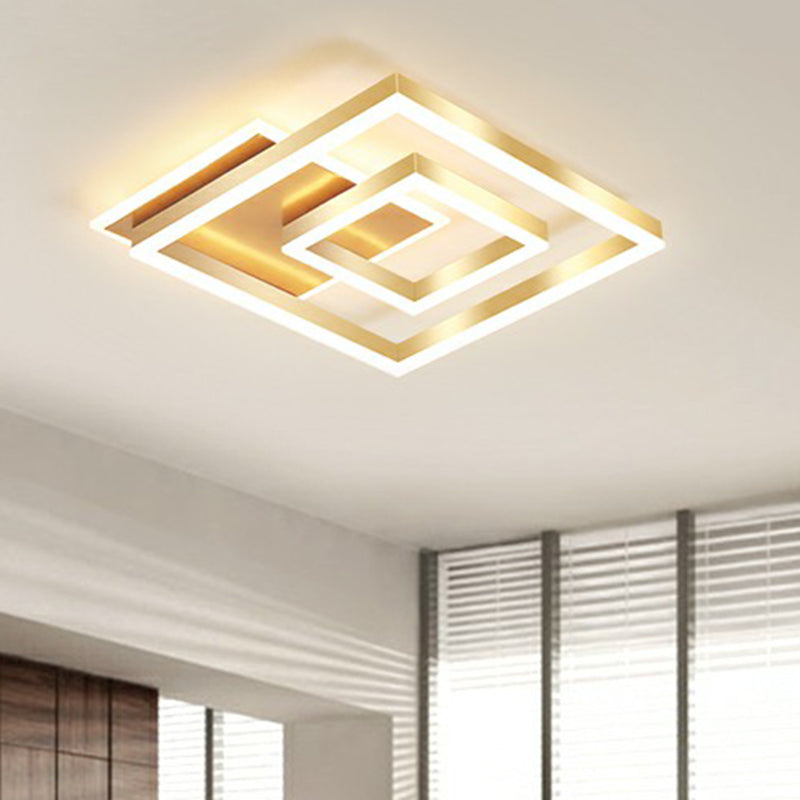 Minimalist Square Gold Led Flush Ceiling Light For Bedrooms