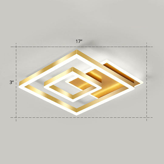 Minimalist Square Gold Led Flush Ceiling Light For Bedrooms / 17’ White