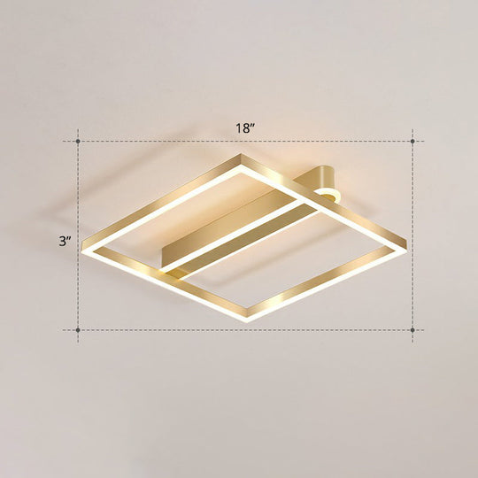 Minimalist Square Led Flush Ceiling Light In Gold For Bedroom / Warm Single Ring