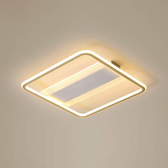 Minimalist Gold And White Flush Light For Bedroom With Square Acrylic Shade / 20.5’
