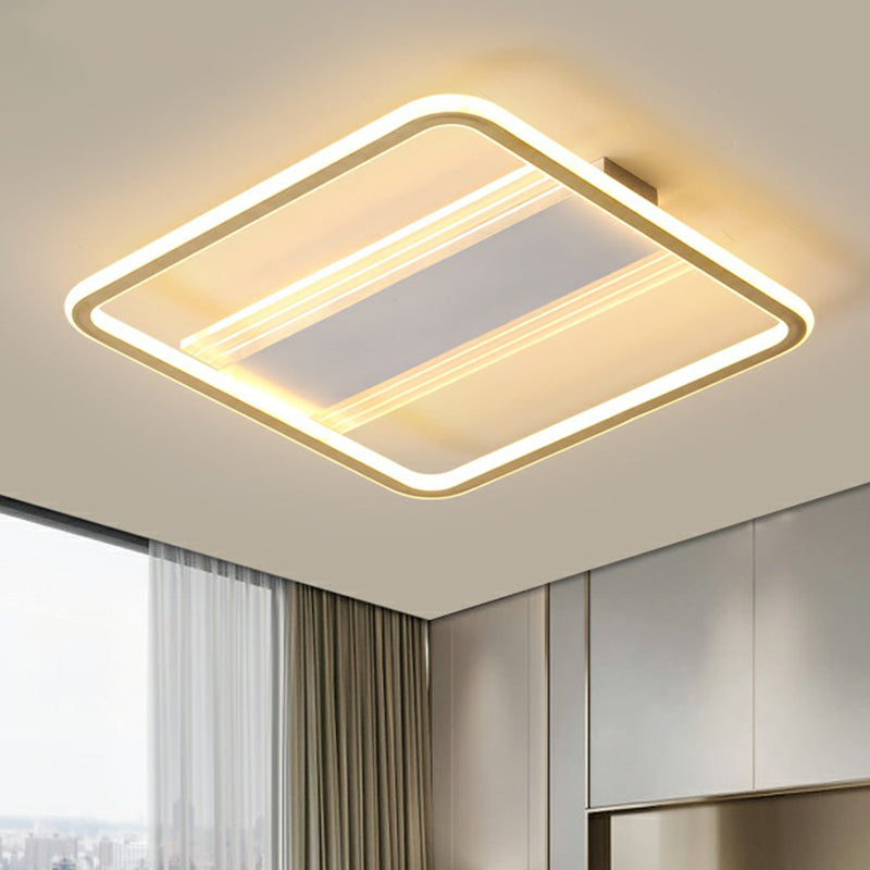Minimalist Gold And White Flush Light For Bedroom With Square Acrylic Shade