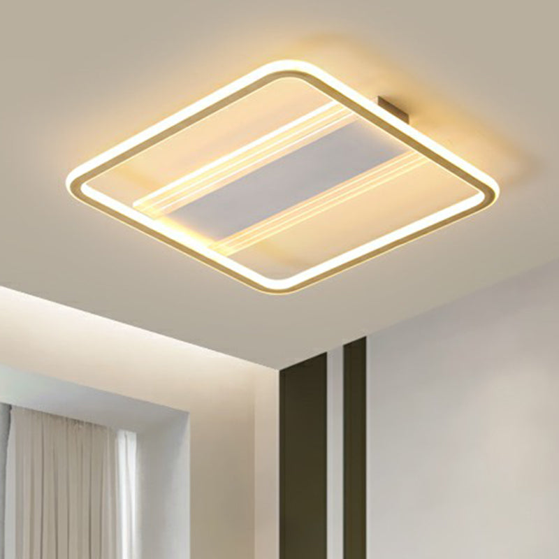 Minimalist Gold And White Flush Light For Bedroom With Square Acrylic Shade
