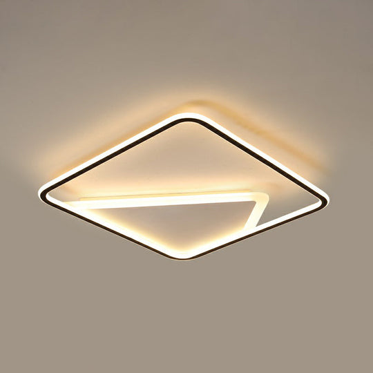 Modern Black Square Flush Mount Light Fixture For Bedroom / 18’ Remote Control Stepless Dimming