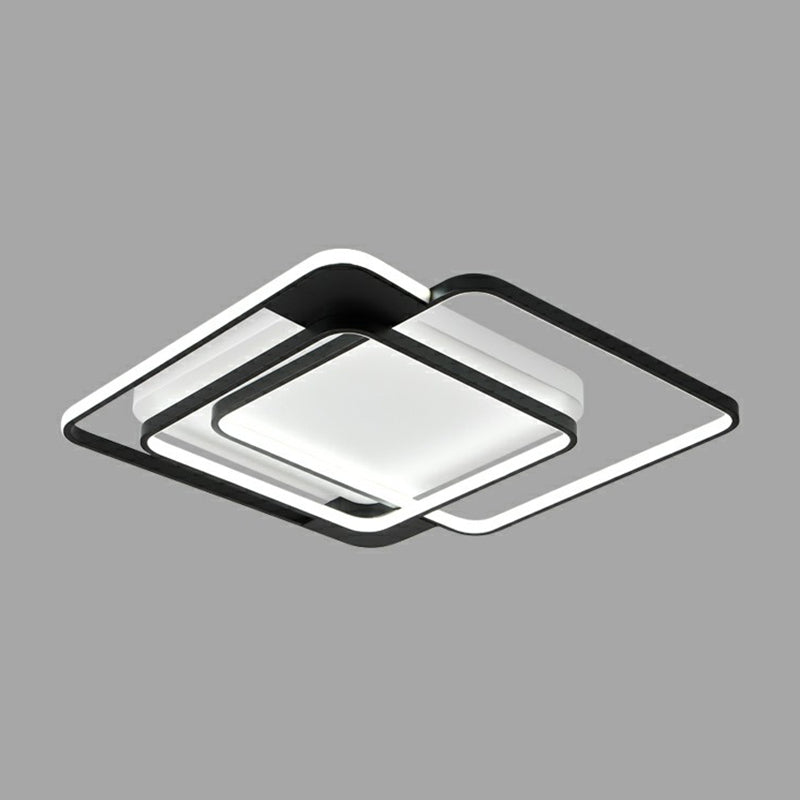 Modern Metal Black Led Square Flush Mount For Bedrooms / 20.5 Remote Control Stepless Dimming
