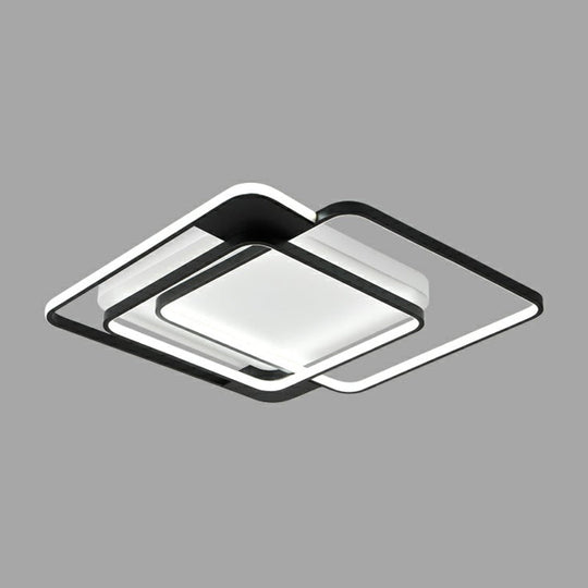 Modern Metal Black Led Square Flush Mount For Bedrooms / 20.5 White