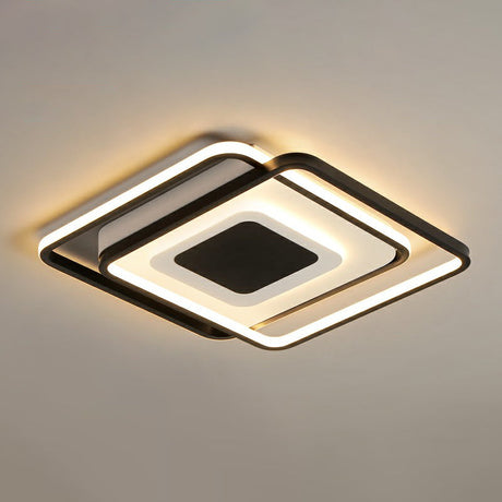 Modern Black Square Led Ceiling Flush Mount Light Fixture For Bedrooms / 18 Remote Control Stepless