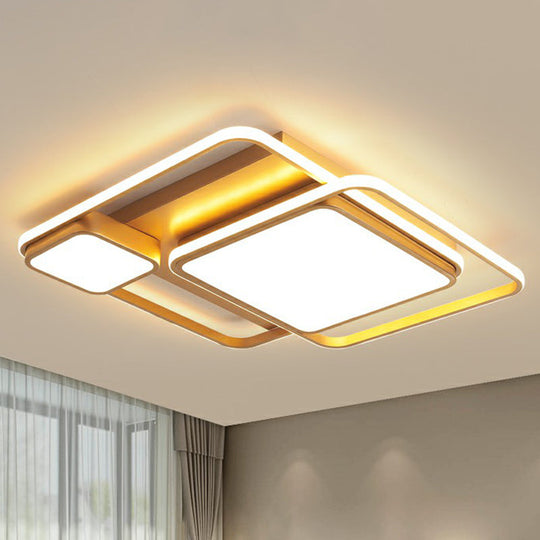 Minimalist Golden Led Flush Mount Ceiling Light With Acrylic Square Design