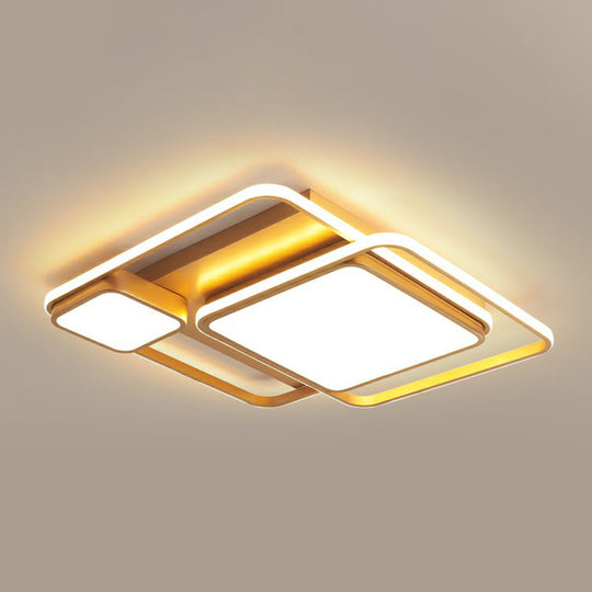 Minimalist Golden Led Flush Mount Ceiling Light With Acrylic Square Design Gold / 23.5 Remote