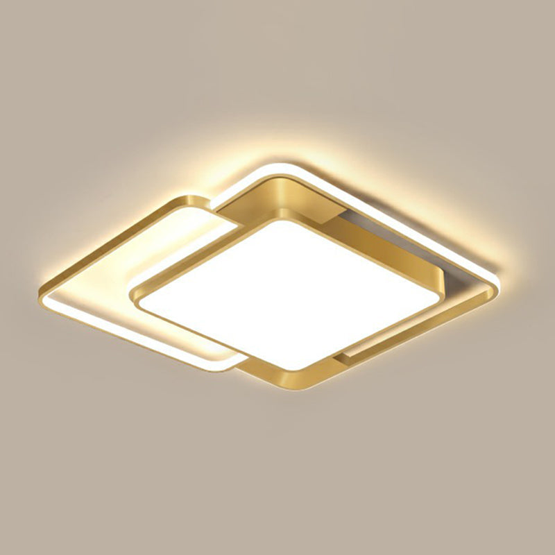 Modern Gold Led Flushmount Ceiling Light For Bedroom - Simple Square Design / 24.5 Remote Control