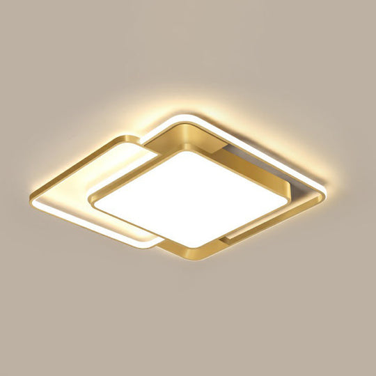 Modern Gold Led Flushmount Ceiling Light For Bedroom - Simple Square Design / 20.5 Remote Control