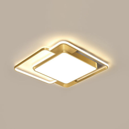 Modern Gold Led Flushmount Ceiling Light For Bedroom - Simple Square Design / 16.5’ Remote