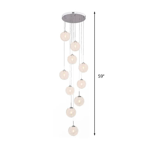 Modernist 10-Head Clear Glass Led Stair Pendant Ceiling Light - Global Style In White