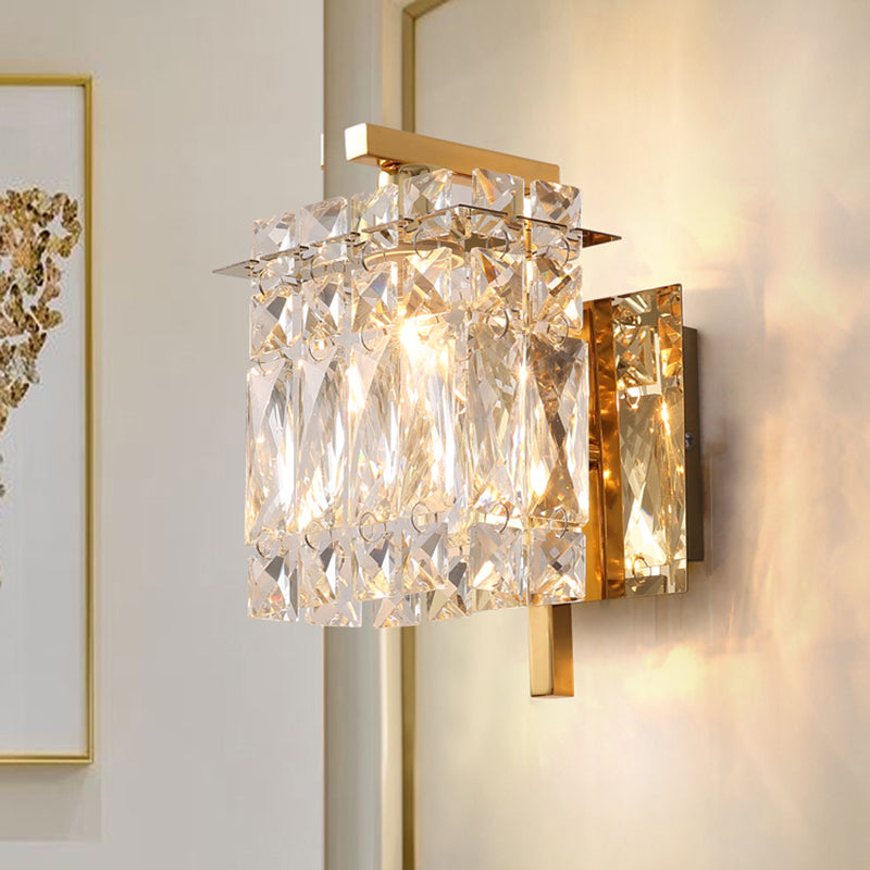 Contemporary Rectangle Wall Mount Sconce Light With Crystal Shade - Elegant Beveled Design