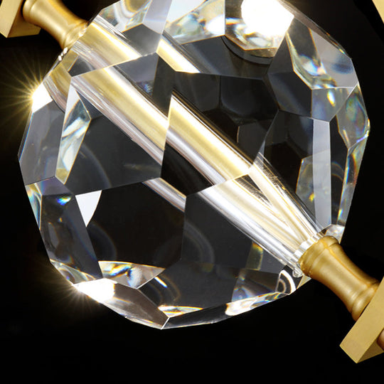 Minimalist Golden Crystal Ball Led Suspension Light For Bedroom - Beveled K9 Hanging Lamp