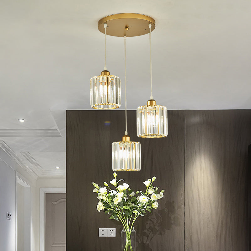 Modern Prismatic Crystal Geometric Suspension Pendant Lamp In Gold For Dining Room