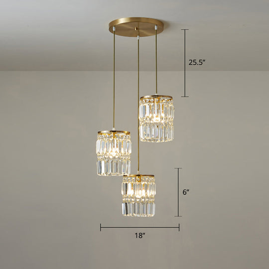 Modern Gold Drop Pendant Light With Prismatic Crystal Shade For Dining Room / 18’