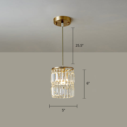 Modern Gold Drop Pendant Light With Prismatic Crystal Shade For Dining Room / 5’
