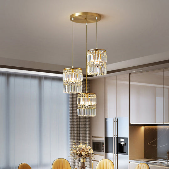 Modern Gold Pendulum Dining Room Light With Prismatic Crystal Shade