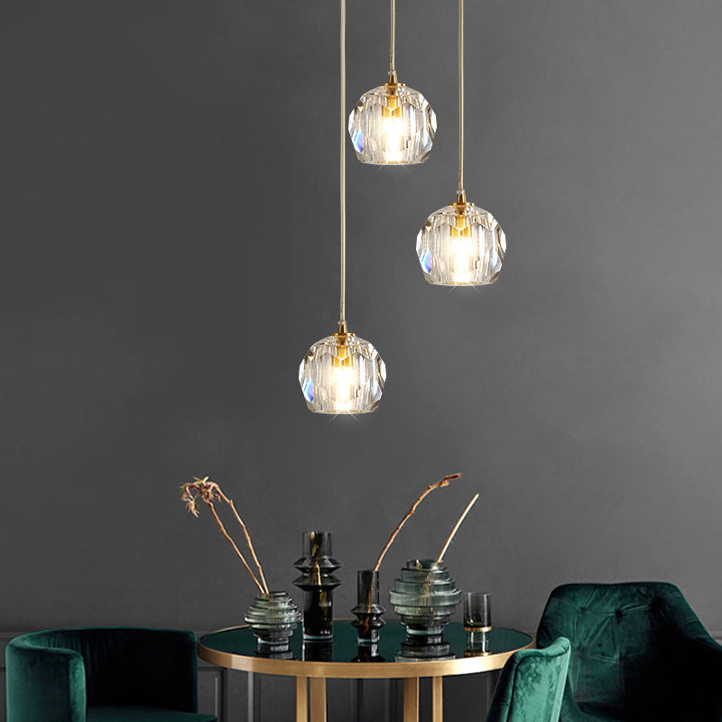 Minimalist Gold Finish Crystal Ball Pendant Light - Ideal For Restaurants