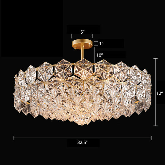 Minimalistic Gold Crystal Hexagons Chandelier Pendant Light For Living Room / 32.5