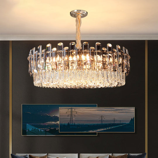 Modern Crystal Clear Chandelier For Dining Room - Round Hanging Light Fixture