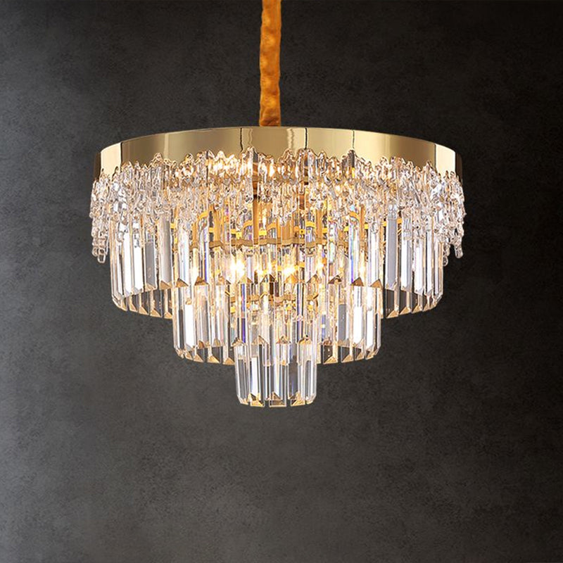 Gold Minimalist 3-Layer Crystal Chandelier - Elegant Bedroom Lighting Fixture
