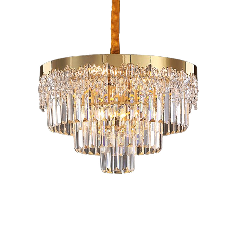 Gold Minimalist 3-Layer Crystal Chandelier - Elegant Bedroom Lighting Fixture