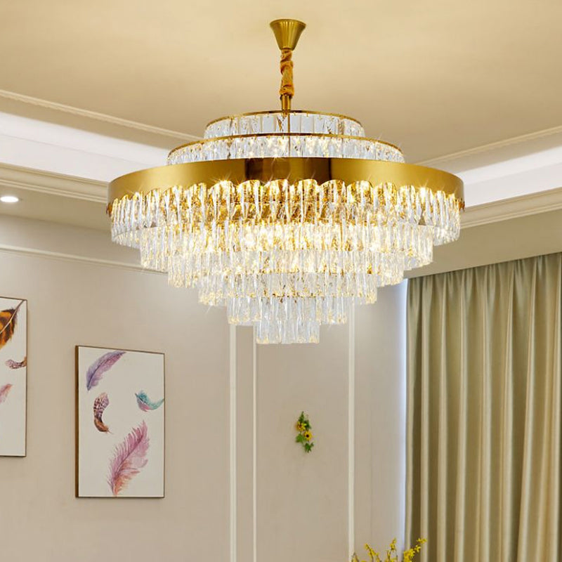 Golden Rectangle Crystal Chandelier: Postmodern Suspension Light For Living Room