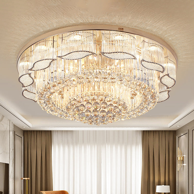 Modern Crystal Flower Flushmount Ceiling Lamp - 7-Light Clear Flush Light Fixture For Living Room