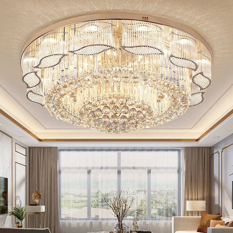 Modern Crystal Flower Flushmount Ceiling Lamp - 7-Light Clear Flush Light Fixture For Living Room