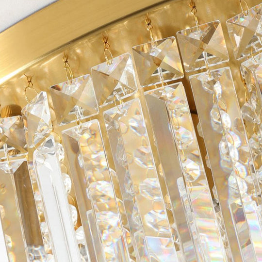 Modern Round Flushmount Bedroom Ceiling Light With Clear Crystal Icicles