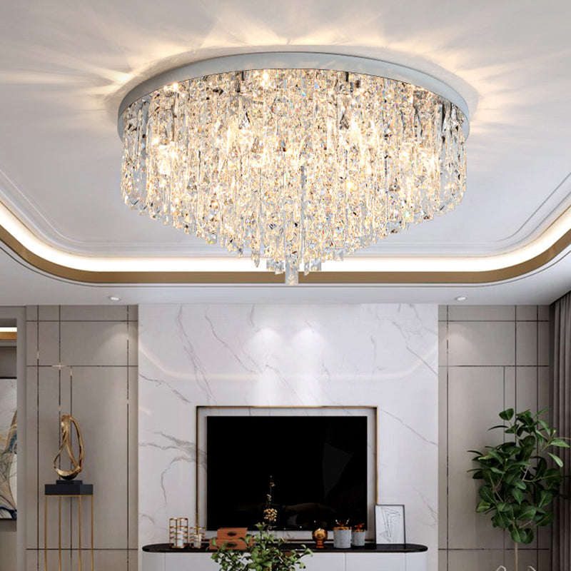 Modern Round Beveled K9 Crystal Ceiling Lamp For Living Room - Flush Mounted Light