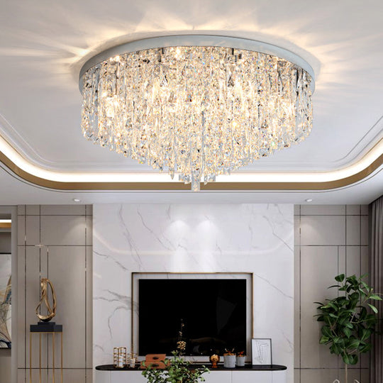 Modern Round Beveled K9 Crystal Ceiling Lamp For Living Room - Flush Mounted Light