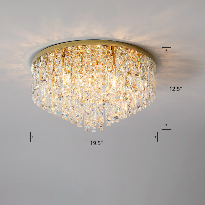 Modern Round Beveled K9 Crystal Ceiling Lamp For Living Room - Flush Mounted Light Gold / 19.5’